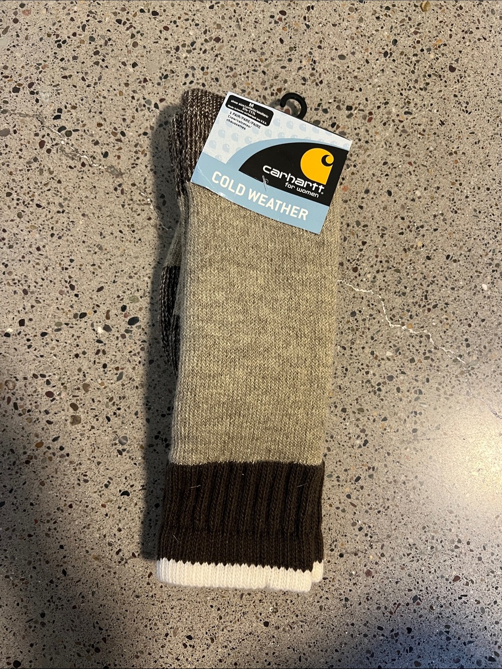 Carhartt Women's Cold Weather Knit socks in Taupe, Dark Brown & White